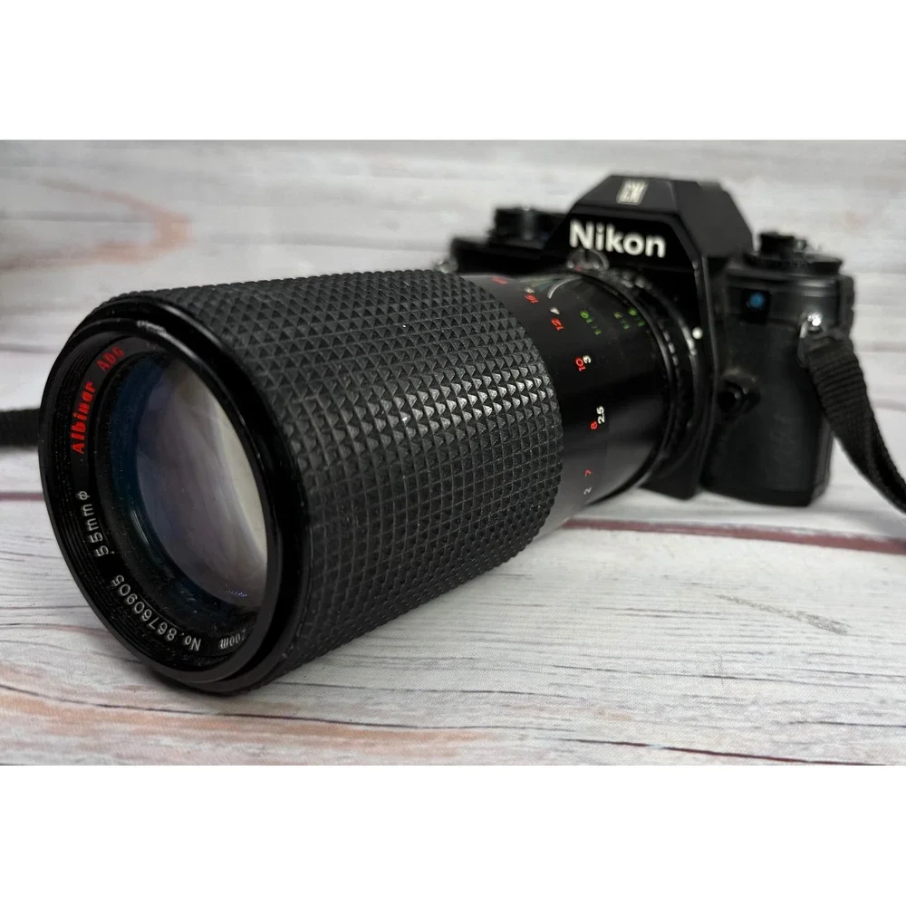 Nikon EM 35mm SLR Film Camera with Albinar ADG 80-200mm f3.9 Macro ZoomLens READ